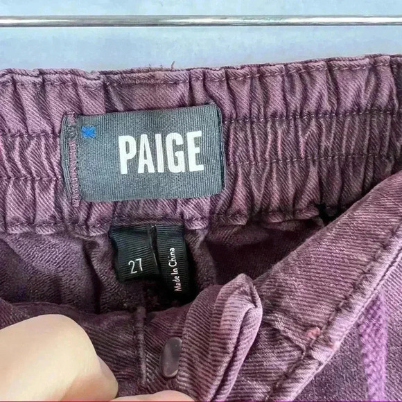 PAIGE Christy Pant Off Duty High Rise Pant Grosgrain Side Size 27 Deep Berry - Picture 11 of 14